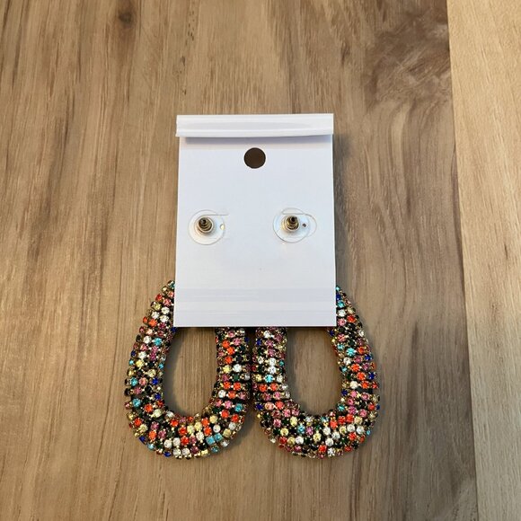 Multi-Color Rhinestone Drop Earrings Pink Lily - Picture 2 of 3